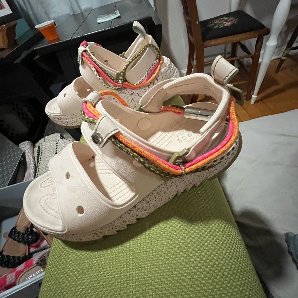 CROCS Cream and Pink Platform Sandals